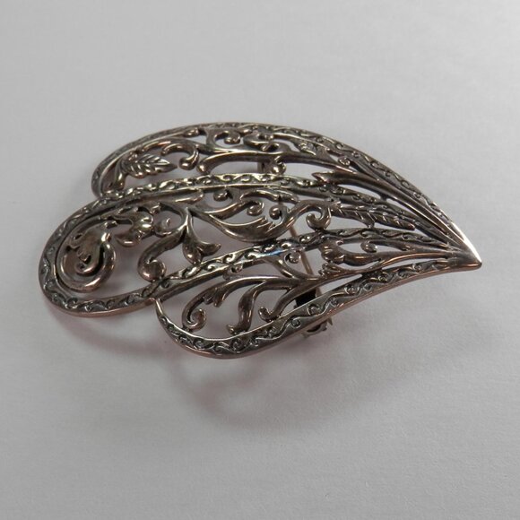 Doug Paulus DP 925 India Sterling Silver Ornate Scroll Shell Fan Pin 2.5" Brooch - Picture 5 of 7